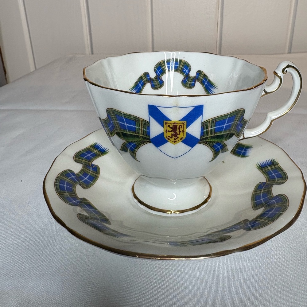 Vintage Teacup & Saucer Adderley Fine Bone China Nova Scotia Tartan England